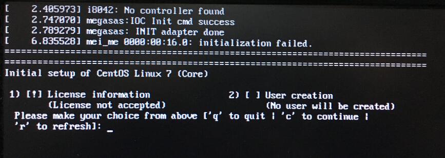 Centos7安装完后，重新启动系统提示Initial setup of CentOS Linux 7 (Core)的解决办法